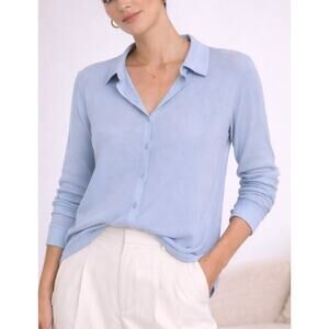 NWT Abercrombie Sheer Slim Ribbed Button Through Top Size XL Blue Career Soft